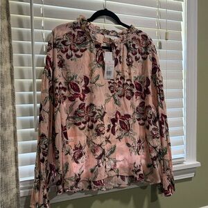 New Directions Pink and Burgundy Floral Blouse